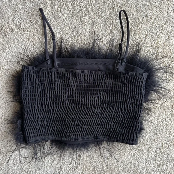 Lucy Paris Feather Trim Crop Top Black Strapless Camisole XS Party Y2K - Picture 3 of 4